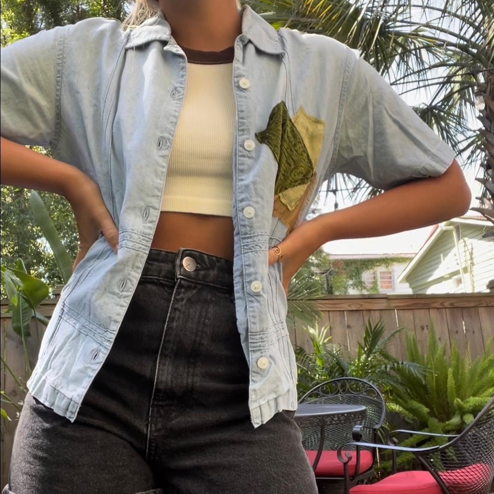 Recycled & Reworked Denim Button Up (swipe for before) ~Size S✨